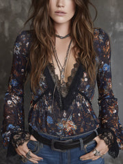 Boho Floral Lace Sheer Bloom Blouse