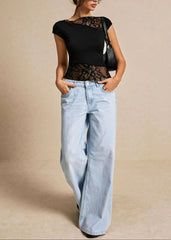 Lace Patchwork Asymmetric T-shirt