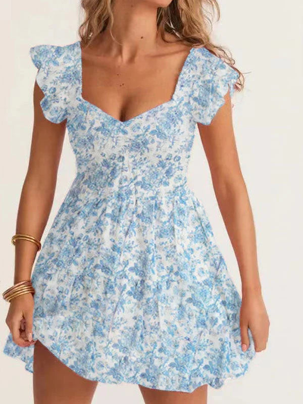 Blue pleated mini dress