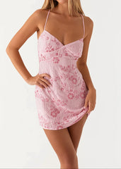 Sequin Embroidery Cami Mini Dress