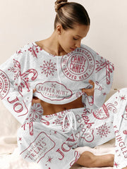 Women's Christmas Gingerbread Man Printed Linen Cotton Suit