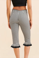 Plaid Lace Ruffle Cropped Skinny Pants