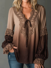 Bohemian Style Gradient Lace Pastoral Style Shirt
