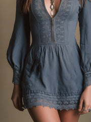 Boho Chic Long-Sleeve Lace Mini Dress