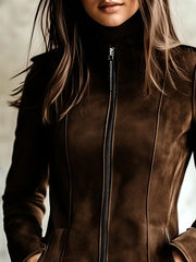 Vintage Waist-cinched Double Zipper Suede Jacket