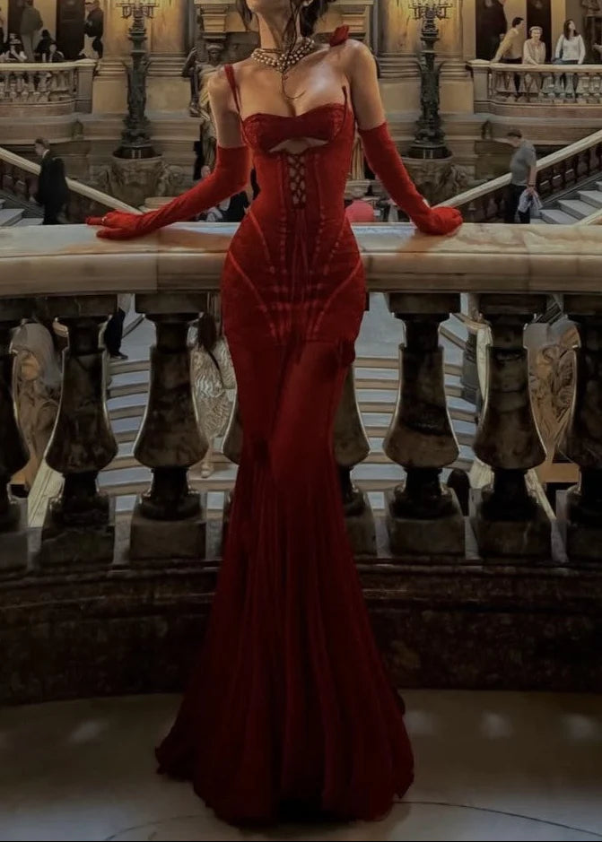 Corset Lace-Up Mermaid Gown With Gloves