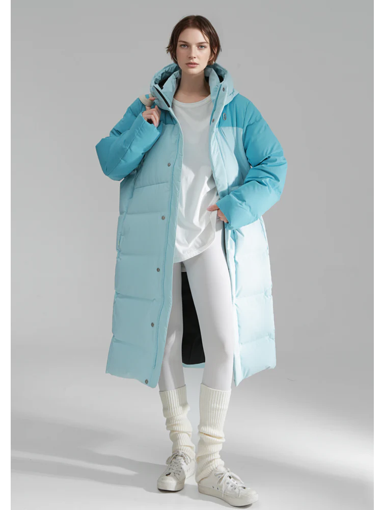 Macaron Color Long Down Coat for Women – Warm Lightweight Goose Down Puffer Jacket, Outdoor Winter Outerwear