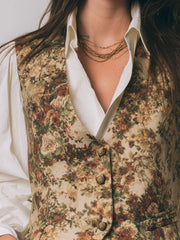 Vintage Oil Painting Flower Print Vest