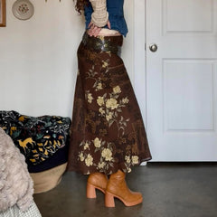 Bohemian Vintage Floral Paisley Patchwork Chiffon Maxi Skirt