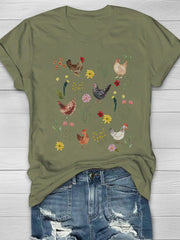 Wild Flower Chicken Printed Crew Neck T-shirt