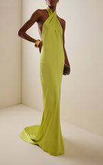 Olivia Cross-Halter Satin Maxi Dress
