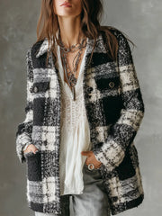 Classic Tweed Plaid Patch Pocket Straight Jacket