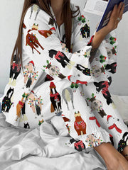 Women's Fun Christmas Horse Print   Cardigan Set