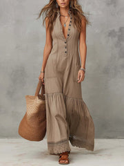 Classic Khaki Pure-Cotton Sleeveless Maxi Dress