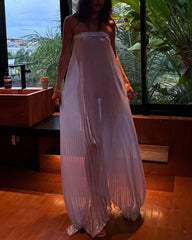 Shimmer Pleated Strapless Maxi Dress