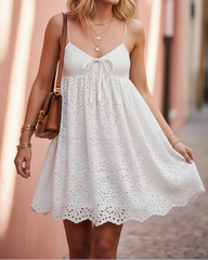 Eyelet Lace Babydoll Mini Dress