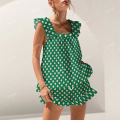 Colordate Pink Polka Dot Print Short Tank Top Shorts Pajama Set