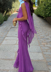 Scarf Neck Ruffle Chiffon Maxi Dress