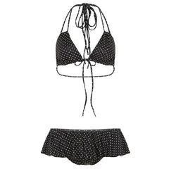 Bohemian Polka Dot Halter Tie Ruffled Bikini Set