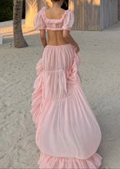 Puff Sleeve Backless Top & Tiered Maxi Skirt Set