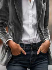 Chic Soft Velvet Texture Tailored Single-Breasted Blazer