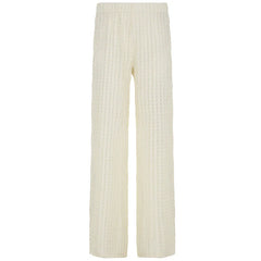 Off-White Textured Crochet Bohemian Wide-Leg Pants