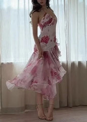 Floral Ruched One-Shoulder Asymmetrical Dress