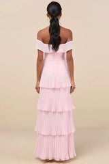 Always Remarkable Pink Pleated Off-the-Shoulder Maxi Dress