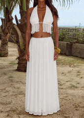 Halter Ruffle Crop Top & Slit Maxi Skirt Set