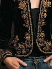 Luxury Baroque Gold Embroidered Velvet Blazer