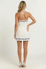 Paritza Embroidered Halter Mini Dress