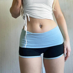 Low-Rise Color Block Foldover Casual Shorts