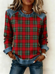 Women's Christmas Plaid Print Sweatshirt