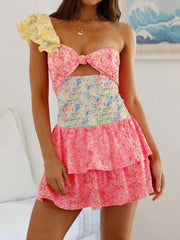 One shoulder matching color dress