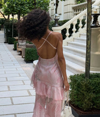 Abstract Print Asymmetric Draped Ruffle Dress