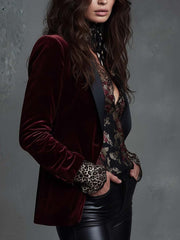 Burgundy Velvet Tailored Blazer With Black Contrast Lapel