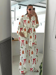 Ladies Christmas Cane Candy and Bow Pajama Set