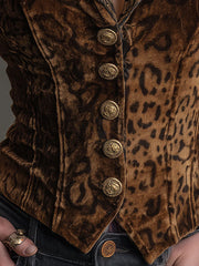 Vintage Leopard Print Gold Velvet Patchwork Vest